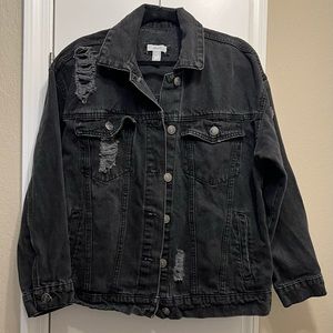 Forever21 Black Distressed Denim Jacket